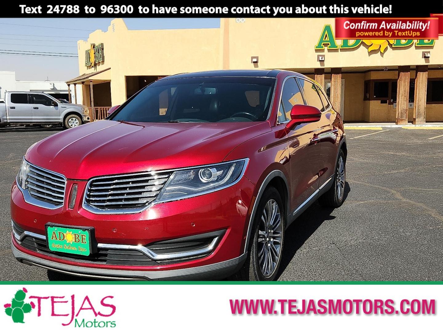 2016 Ruby Red Metallic Tinted Clearcoat - RR /Ebony - BE Lincoln MKX Reserve (2LMTJ8LR4GB) with an 3.7L V-6 DOHC, variable valve control, regular unleaded, engine with 303HP engine, located at 4110 Avenue Q, Lubbock, 79412, 33.556553, -101.855820 - Photo#0