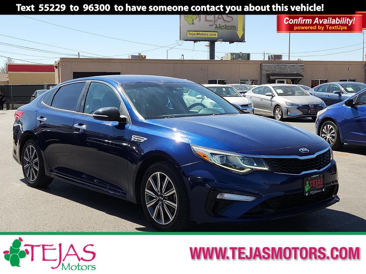 2019 Horizon Blue - M5U /Black - WK Kia Optima LX (5XXGT4L31KG) with an Theta II 2.4L I-4 gasoline direct injection, DOHC, D-CVVT variable valve control, regular unleaded, engine with 185HP engine, located at 4110 Avenue Q, Lubbock, 79412, 33.556553, -101.855820 - Photo#0