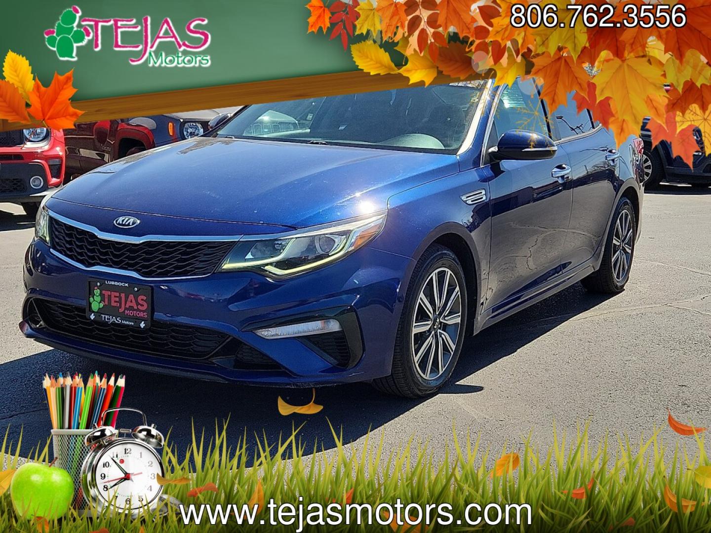 2019 Horizon Blue - M5U /Black - WK Kia Optima LX (5XXGT4L31KG) with an Theta II 2.4L I-4 gasoline direct injection, DOHC, D-CVVT variable valve control, regular unleaded, engine with 185HP engine, located at 4110 Avenue Q, Lubbock, 79412, 33.556553, -101.855820 - 03/24/2026 KEY IN ENVELOPE GOD- Photo#1