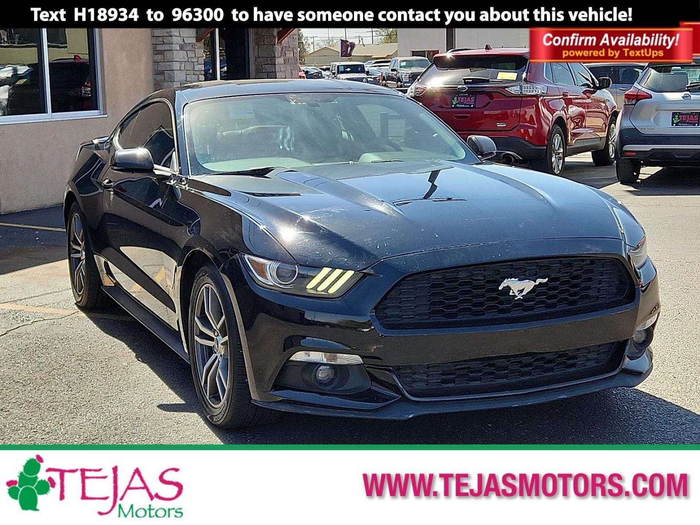 2015 Black /Ebony - 41 Ford Mustang EcoBoost (1FA6P8TH3F5) with an EcoBoost 2.3L I-4 gasoline direct injection, DOHC, variable valve control, intercooled turbo, premium unleaded, engine with 310HP engine, located at 4110 Avenue Q, Lubbock, 79412, 33.556553, -101.855820 - 03/24/2026 KEY IN ENVELOPE GOD - Photo#0