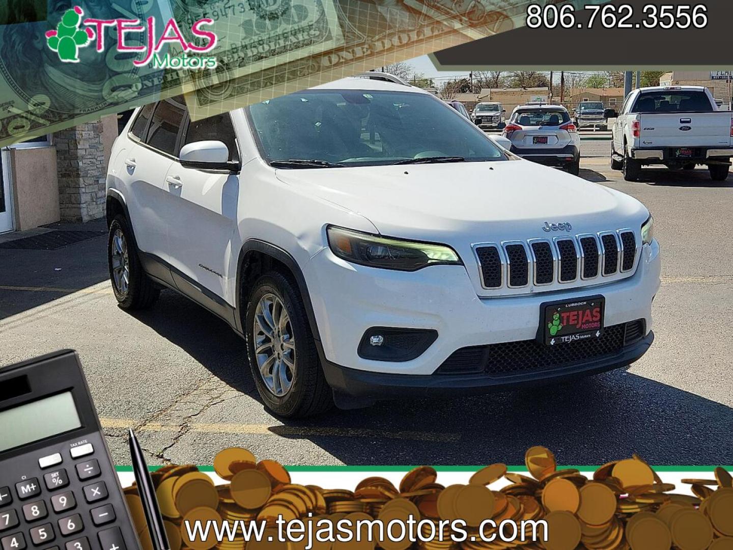 2019 WHITE /Black - X9 Jeep Cherokee Latitude Plus FWD (1C4PJLLN1KD) with an 2L I-4 gasoline direct injection, DOHC, intercooled turbo, premium unleaded, engine with 270HP engine, located at 4110 Avenue Q, Lubbock, 79412, 33.556553, -101.855820 - 04/01/2026 KEY IN ENVELOPE GOD- Photo#0