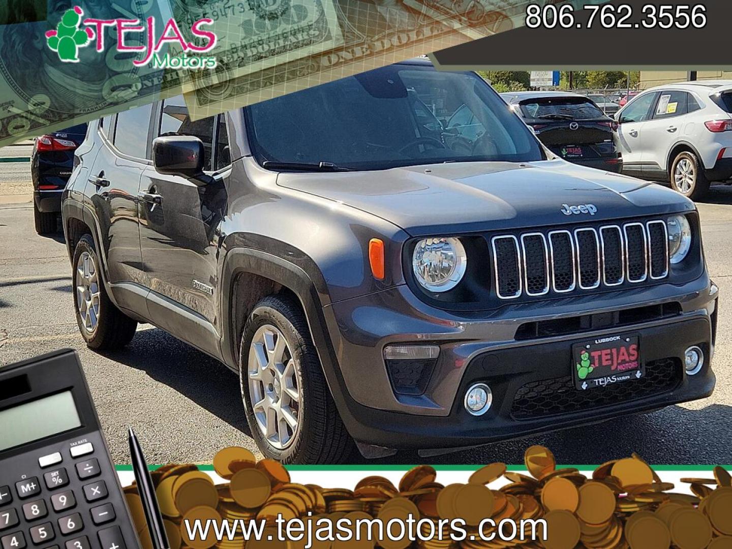 2019 GRAY /Black - X9 Jeep Renegade Latitude FWD (ZACNJABB1KP) with an Tigershark MultiAir 2.4L I-4 variable valve control, regular unleaded, engine with 180HP engine, located at 4110 Avenue Q, Lubbock, 79412, 33.556553, -101.855820 - 04/10/2026 KEY IN ENVELOPE GOD- Photo#0