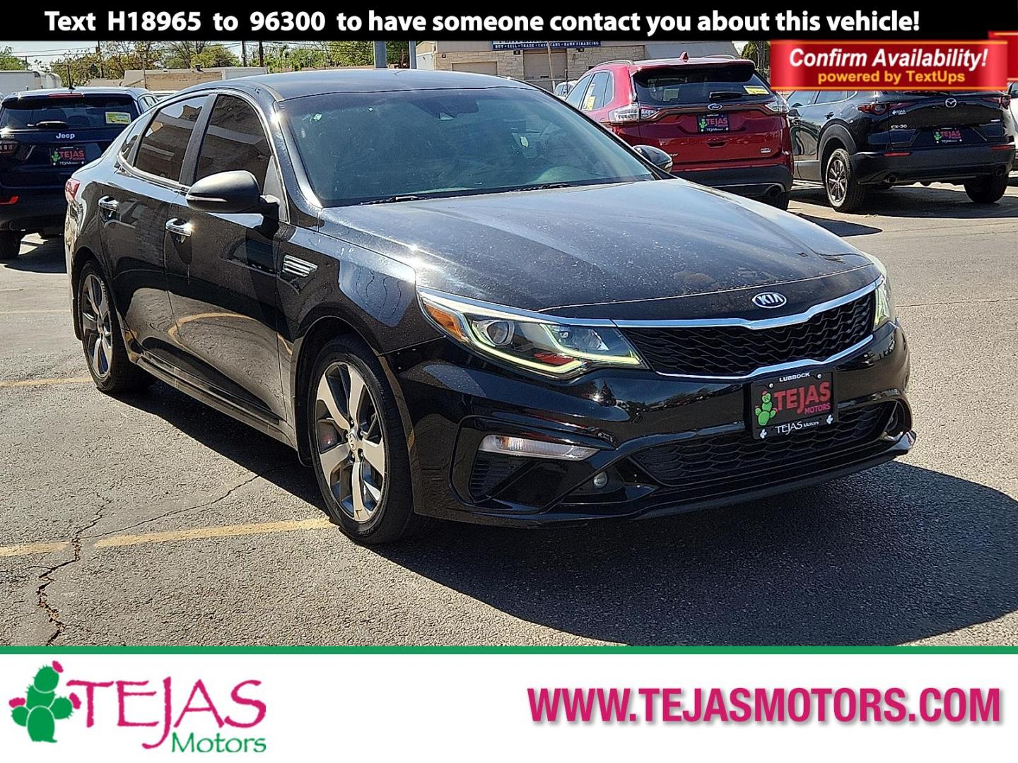 2019 BLACK /Black - WK Kia Optima S (5XXGT4L33KG) with an Theta II 2.4L I-4 gasoline direct injection, DOHC, D-CVVT variable valve control, regular unleaded, engine with 185HP engine, located at 4110 Avenue Q, Lubbock, 79412, 33.556553, -101.855820 - 04/10/2026 KEY IN ENVELOPE GOD - Photo#0