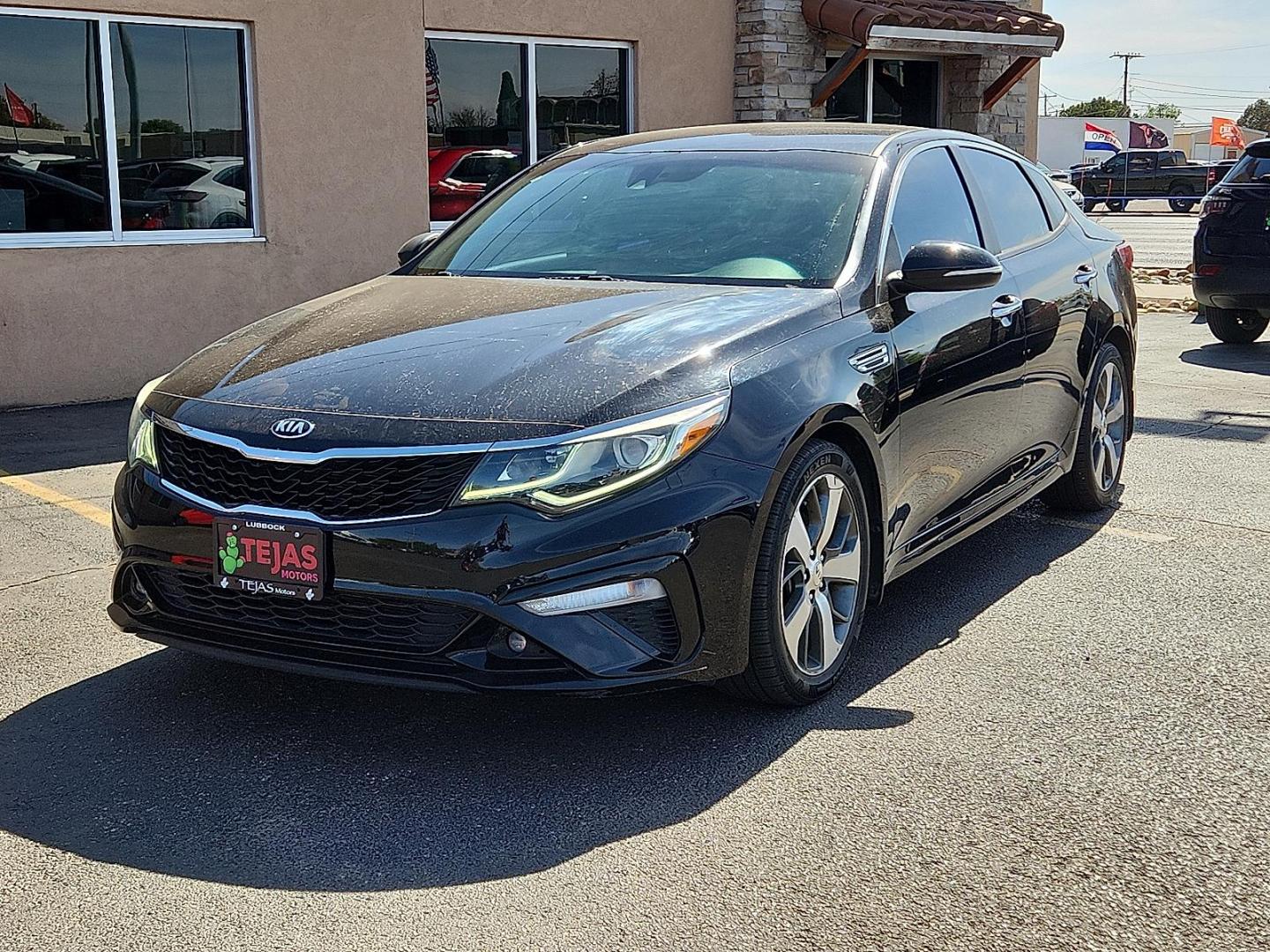 2019 BLACK /Black - WK Kia Optima S (5XXGT4L33KG) with an Theta II 2.4L I-4 gasoline direct injection, DOHC, D-CVVT variable valve control, regular unleaded, engine with 185HP engine, located at 4110 Avenue Q, Lubbock, 79412, 33.556553, -101.855820 - 04/10/2026 KEY IN ENVELOPE GOD - Photo#1