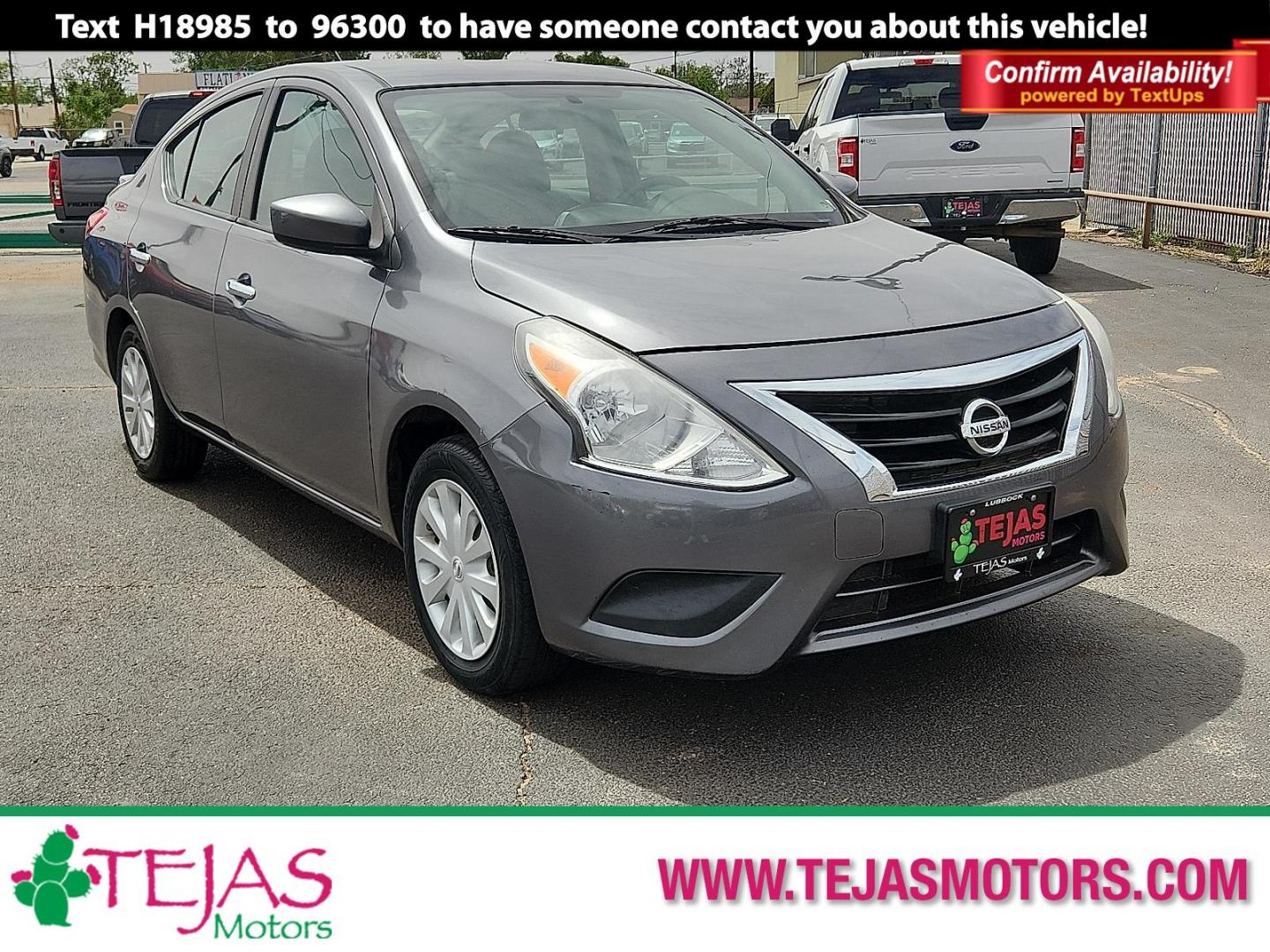 2019 GRAY /Charcoal - G Nissan Versa 1.6 SV (3N1CN7AP1KL) with an 1.6L I-4 DOHC, variable valve control, regular unleaded, engine with 109HP engine, located at 4110 Avenue Q, Lubbock, 79412, 33.556553, -101.855820 - Photo#0