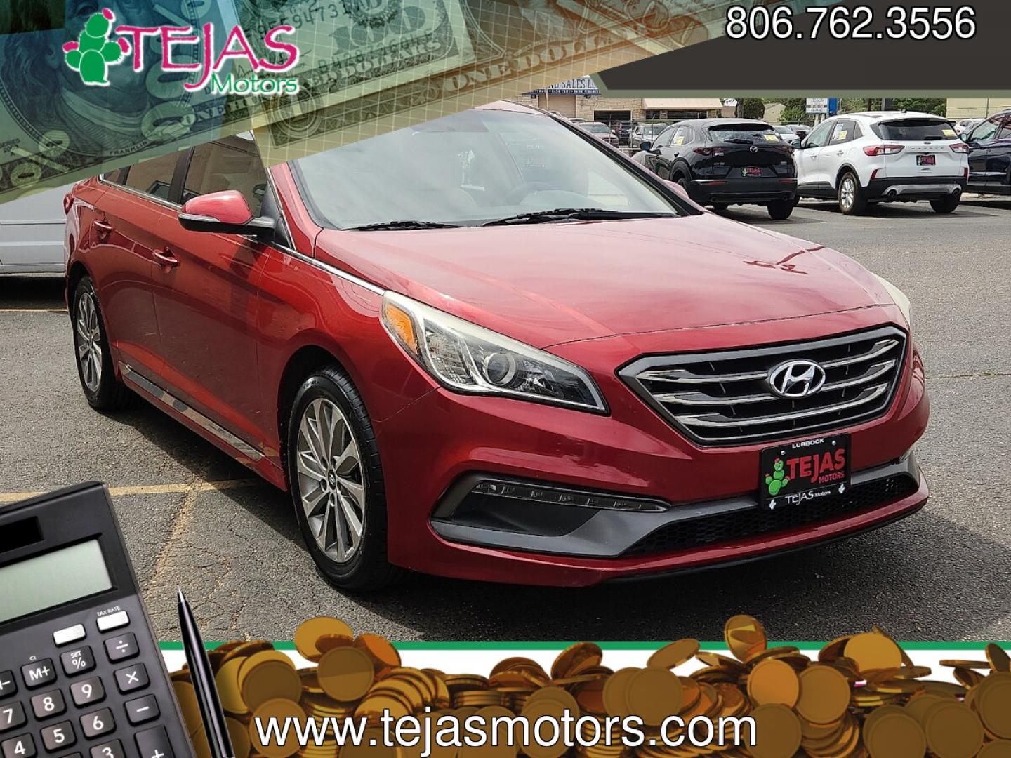 2017 RED /Beige - BB Hyundai Sonata Sport (5NPE34AF8HH) with an 2.4L I-4 gasoline direct injection, DOHC, D-CVVT variable valve control, regular unleaded, engine with 185HP engine, located at 4110 Avenue Q, Lubbock, 79412, 33.556553, -101.855820 - 04/28/2026 KEY IN ENVELOPE GOD- Photo#0