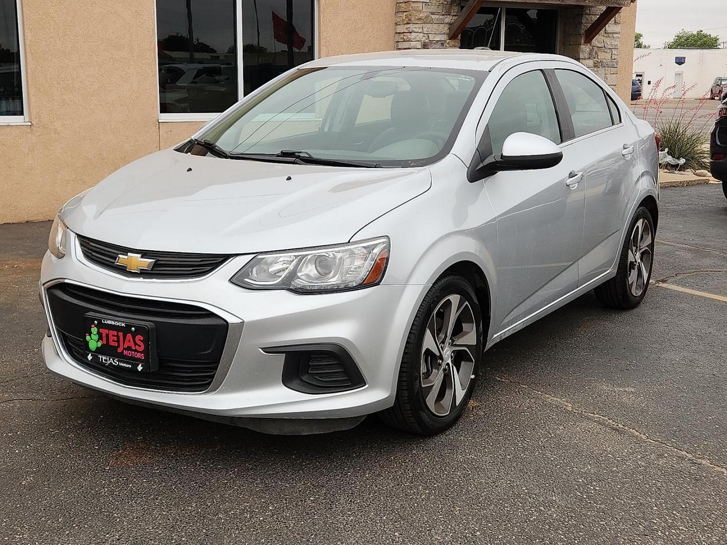 2018 SILVER /Jet Black/Dark Titanium - ACI Chevrolet Sonic Premier Auto (1G1JF5SB6J4) with an ECOTEC 1.4L I-4 DOHC, VVT variable valve control, intercooled turbo, regular unleaded, engine with 138HP engine, located at 4110 Avenue Q, Lubbock, 79412, 33.556553, -101.855820 - 04/28/2026 KEY IN ENVELOPE GOD - Photo#1