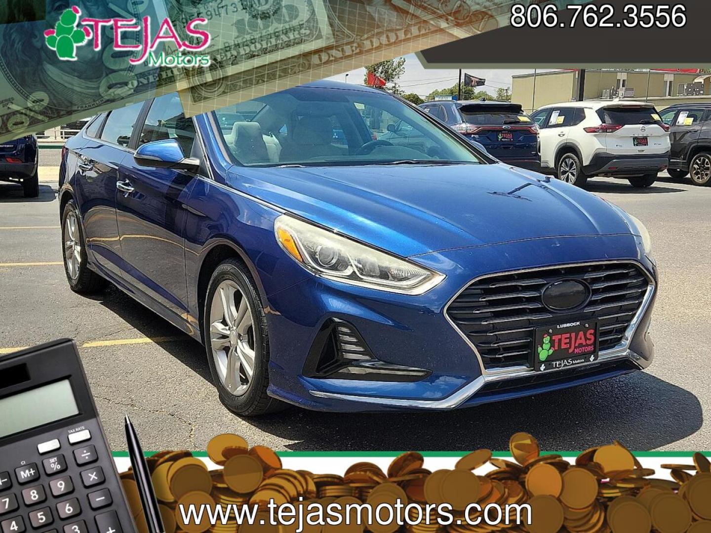 2018 BLUE /Beige - BB Hyundai Sonata SEL (5NPE34AF5JH) with an 2.4L I-4 gasoline direct injection, DOHC, D-CVVT variable valve control, regular unleaded, engine with 185HP engine, located at 4110 Avenue Q, Lubbock, 79412, 33.556553, -101.855820 - 05/15/2026 KEY IN ENVELOPE GOD- Photo#0