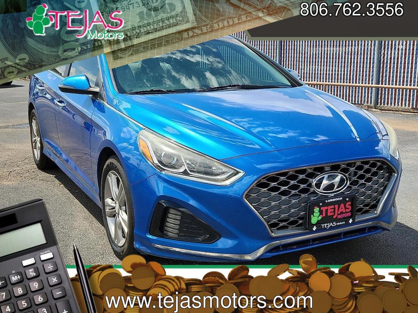 2019 BLUE /Gray - GG Hyundai Sonata SEL (5NPE34AF9KH) with an 2.4L I-4 gasoline direct injection, DOHC, D-CVVT variable valve control, regular unleaded, engine with 185HP engine, located at 4110 Avenue Q, Lubbock, 79412, 33.556553, -101.855820- Photo#0