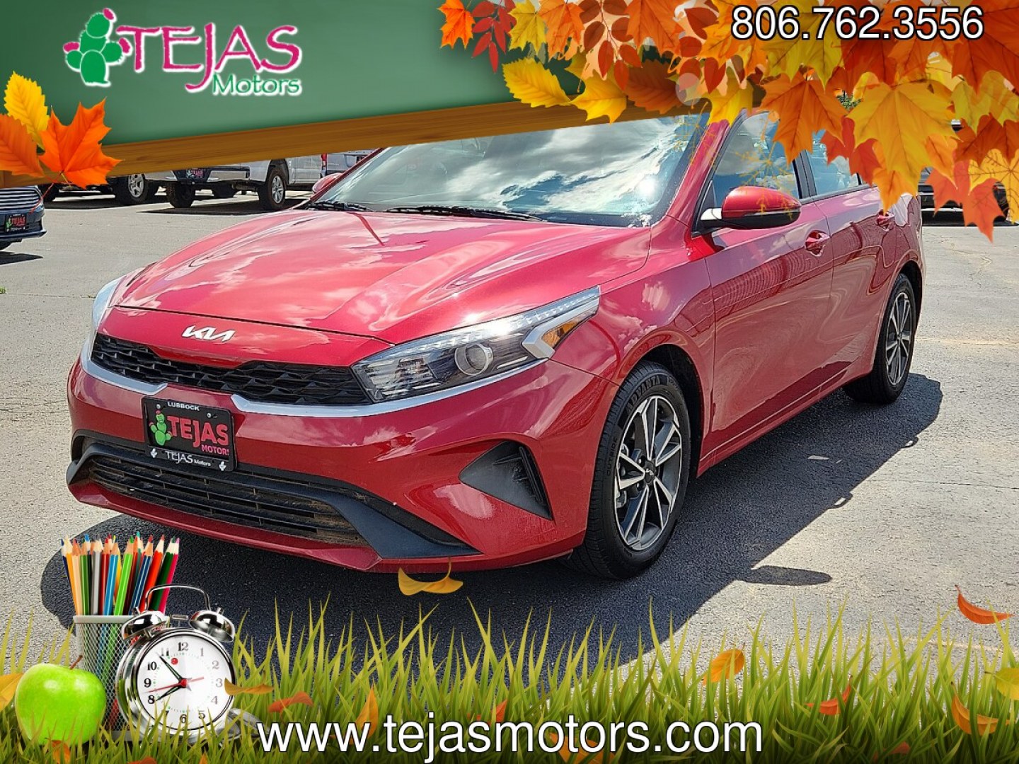 2023 RED /Black - WK Kia Forte LXS (3KPF24AD5PE) with an 2L I-4 DOHC, D-CVVT variable valve control, regular unleaded, engine with 147HP engine, located at 4110 Avenue Q, Lubbock, 79412, 33.556553, -101.855820 - 06/03/2026 KEY IN ENVELOPE GOD- Photo#1
