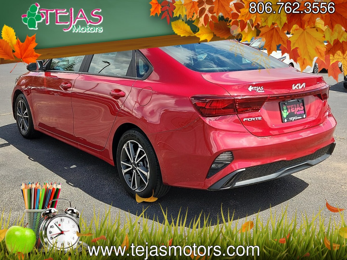 2023 RED /Black - WK Kia Forte LXS (3KPF24AD5PE) with an 2L I-4 DOHC, D-CVVT variable valve control, regular unleaded, engine with 147HP engine, located at 4110 Avenue Q, Lubbock, 79412, 33.556553, -101.855820 - 06/03/2026 KEY IN ENVELOPE GOD- Photo#2