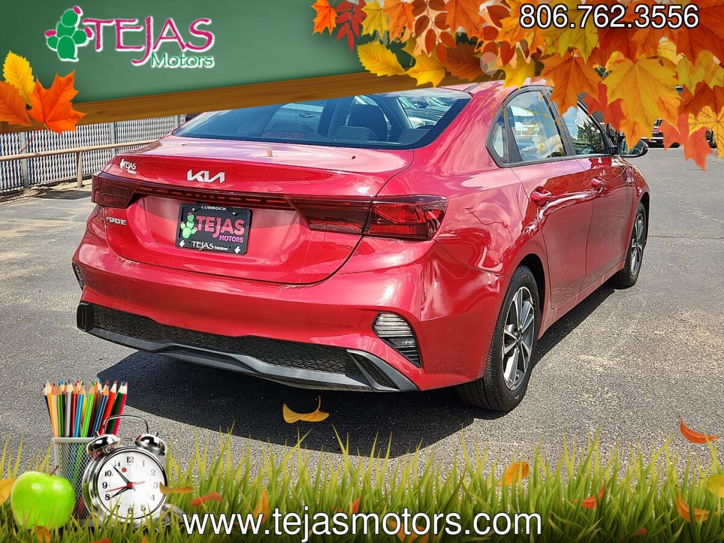 2023 RED /Black - WK Kia Forte LXS (3KPF24AD5PE) with an 2L I-4 DOHC, D-CVVT variable valve control, regular unleaded, engine with 147HP engine, located at 4110 Avenue Q, Lubbock, 79412, 33.556553, -101.855820 - 06/03/2026 KEY IN ENVELOPE GOD- Photo#3
