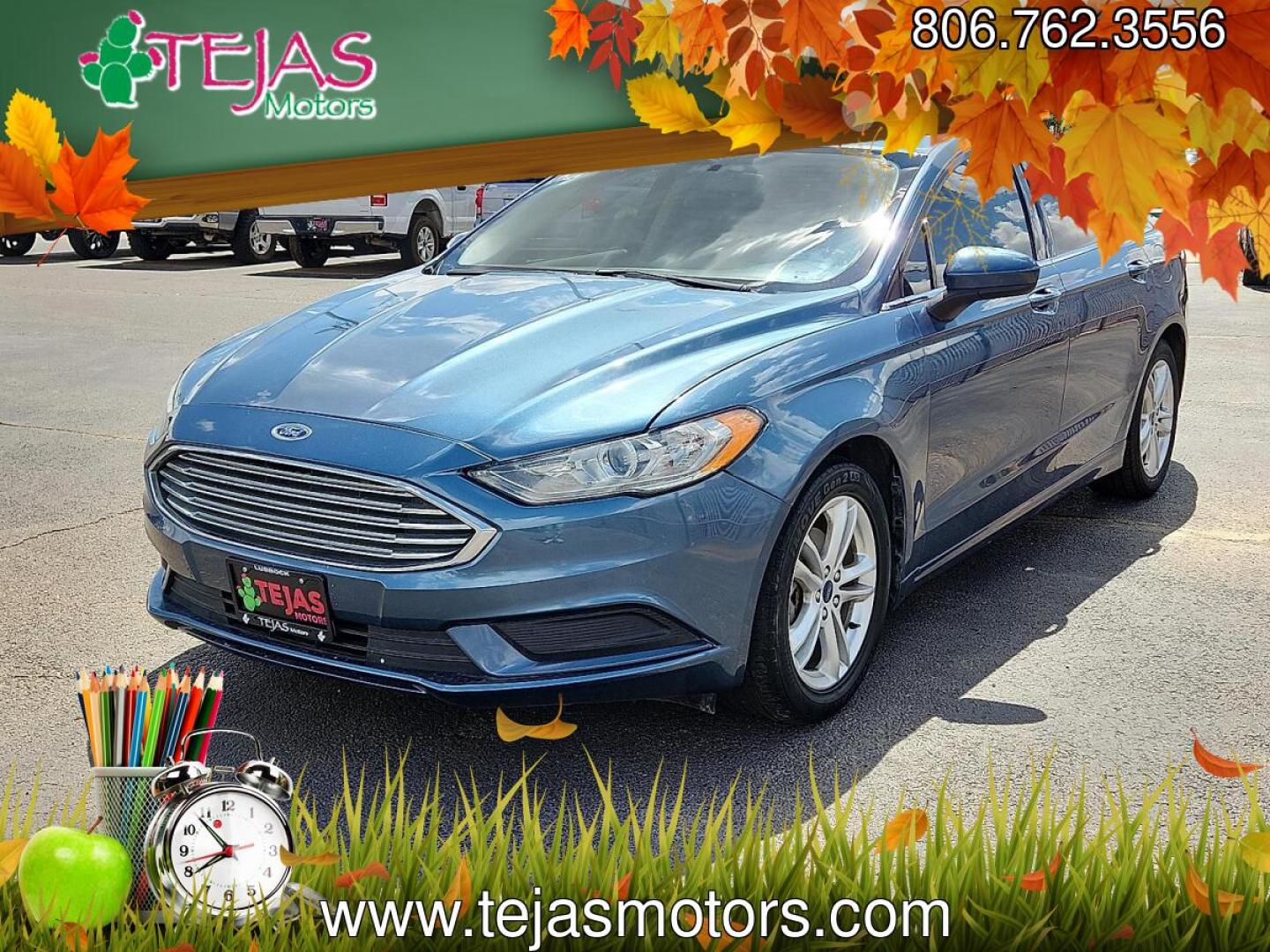 2018 BLUE /Ebony - DT Ford Fusion SE (3FA6P0HD0JR) with an EcoBoost 1.5L I-4 gasoline direct injection, DOHC, Ti-VCT variable valve control, intercooled turbo, regular unleaded, engine with 181HP engine, located at 4110 Avenue Q, Lubbock, 79412, 33.556553, -101.855820 - 06/03/2026 KEY IN ENVELOPE GOD- Photo#1