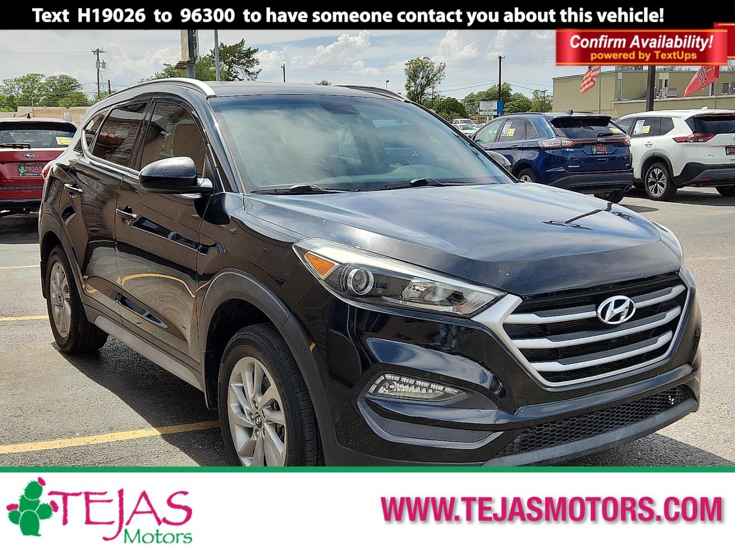 2017 BLACK /Black - TRY Hyundai Tucson SE (KM8J33A40HU) with an Nu 2L I-4 gasoline direct injection, DOHC, D-CVVT variable valve control, regular unleaded, engine with 164HP engine, located at 4110 Avenue Q, Lubbock, 79412, 33.556553, -101.855820 - Photo#0