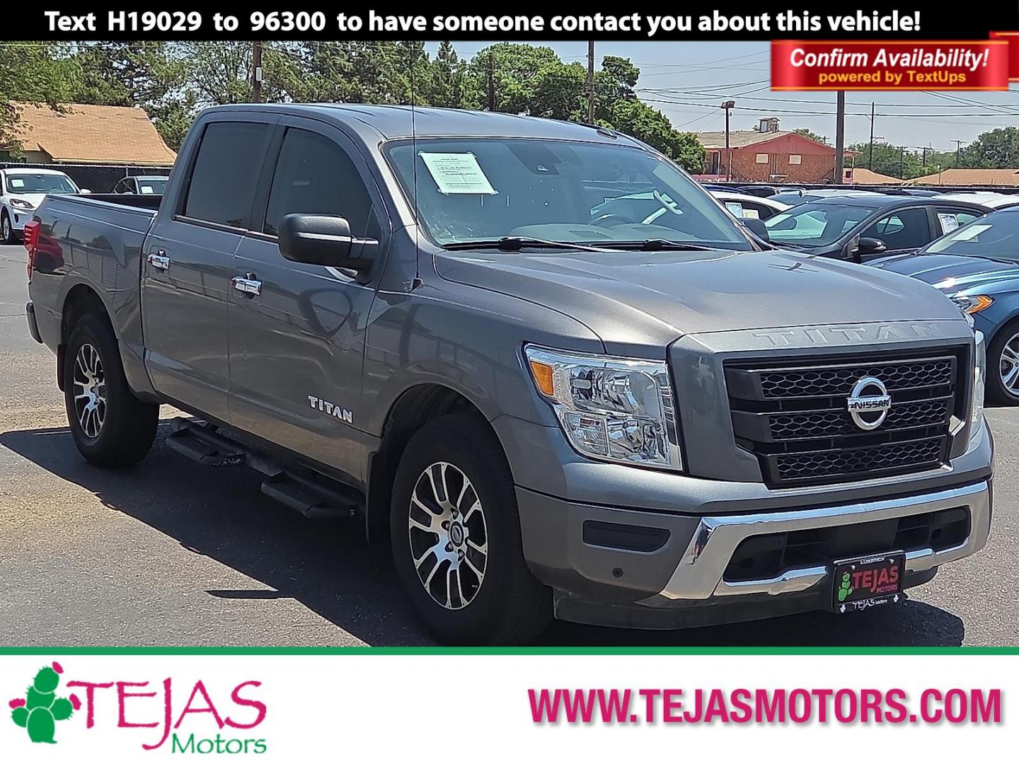 2021 Gun Metallic - KAD /Black - G Nissan TITAN Crew Cab SV 4x2 (1N6AA1EFXMN) with an Endurance 5.6L V-8 gasoline direct injection, DOHC, variable valve control, premium unleaded, engine with 400HP engine, located at 4110 Avenue Q, Lubbock, 79412, 33.556553, -101.855820 - 06/06/2026 KEY IN ENVELOPE GOD - Photo#0