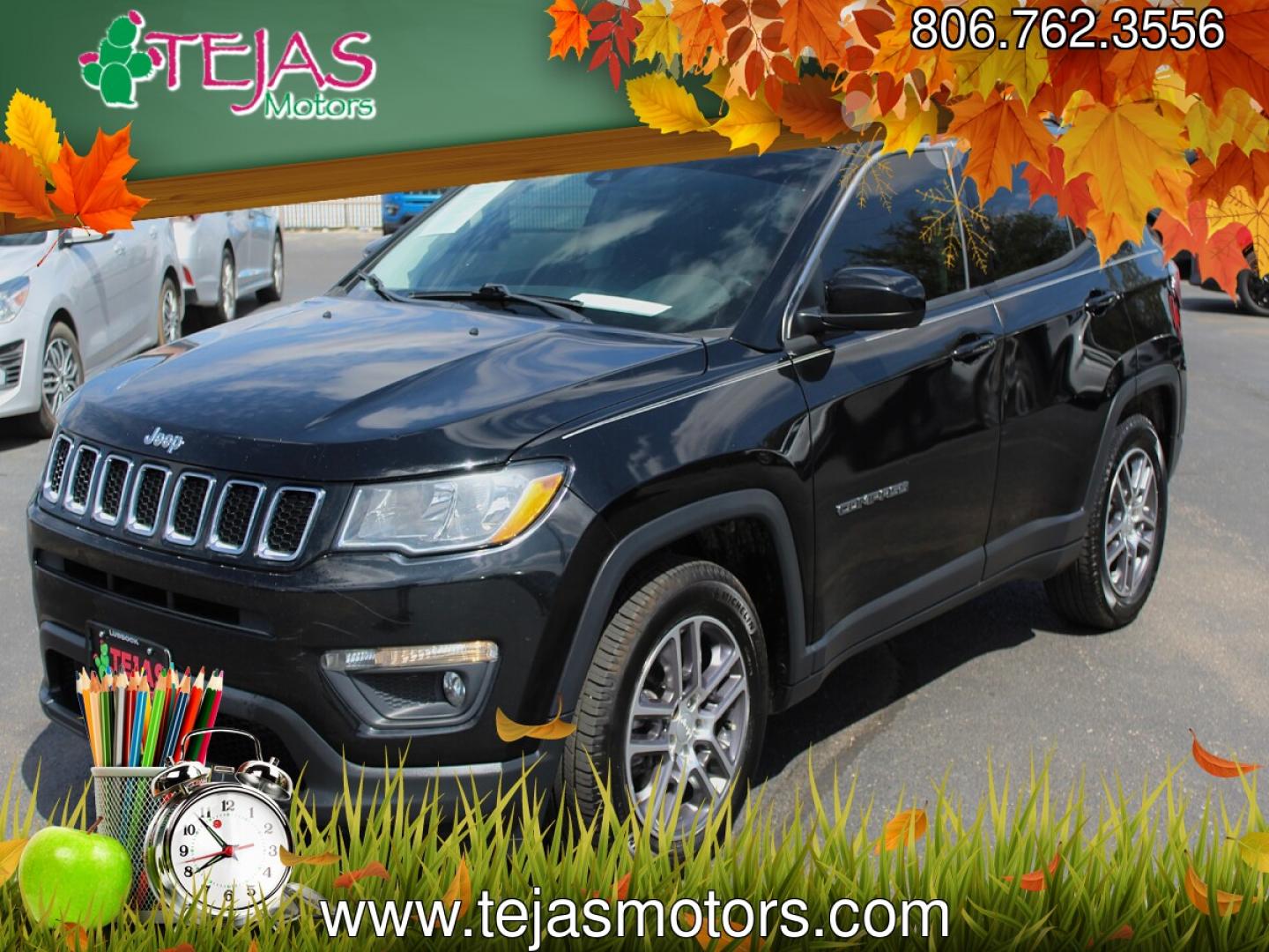 2020 BLACK Jeep Compass Sun and Safety FWD (3C4NJCBB4LT) with an 2.4L I-4 variable valve control, regular gasoline, engine with 180HP engine, located at 4110 Avenue Q, Lubbock, 79412, 33.556553, -101.855820 - 06/10/2026 KEY IN ENVELOPE GOD- Photo#0