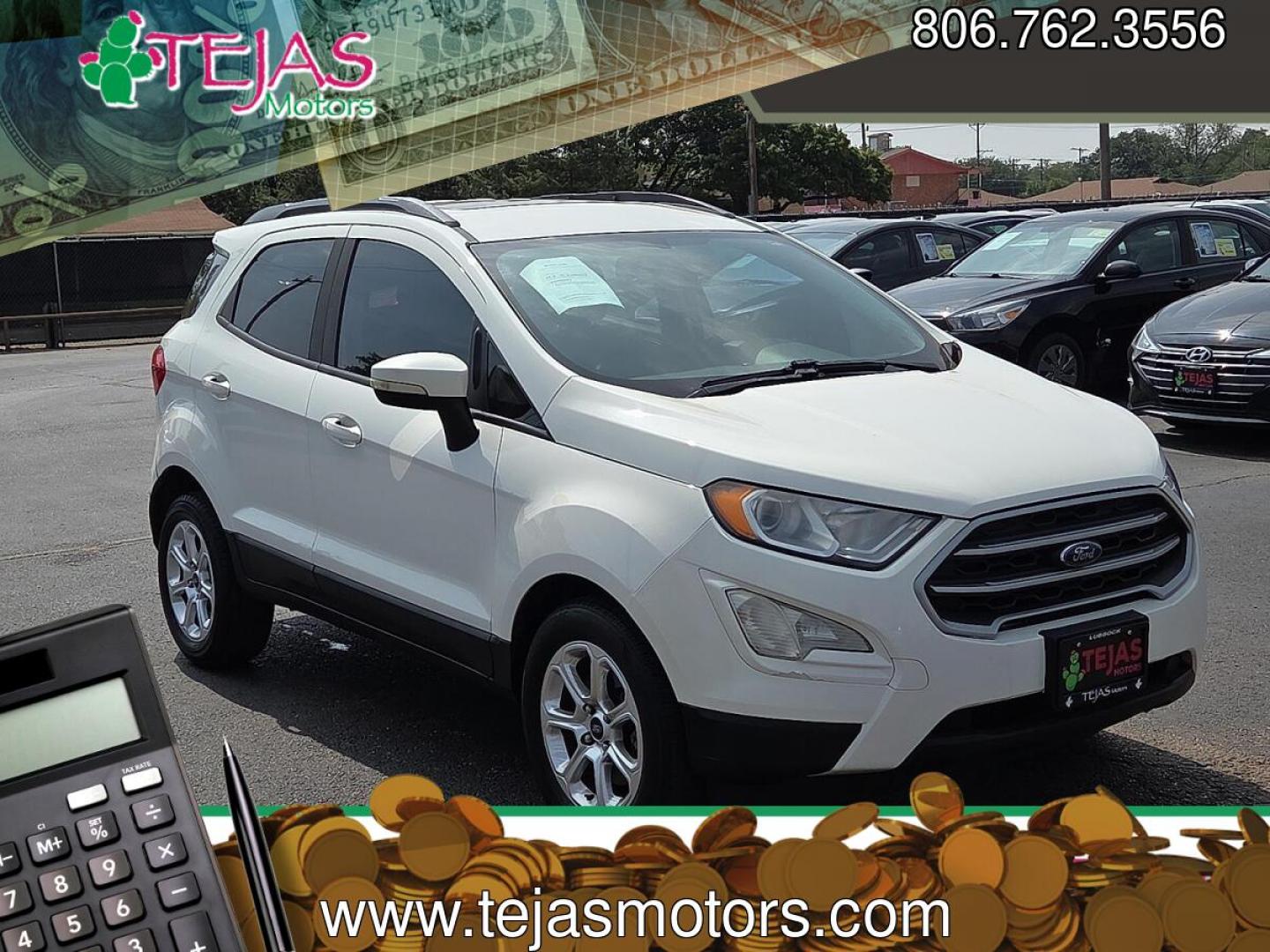 2019 Diamond White - ZA /Ebony Black - NB Ford EcoSport SE (MAJ3S2GE8KC) with an EcoBoost 1L I-3 gasoline direct injection, DOHC, variable valve control, intercooled turbo, regular unleaded, engine with 123HP engine, located at 4110 Avenue Q, Lubbock, 79412, 33.556553, -101.855820- Photo#0