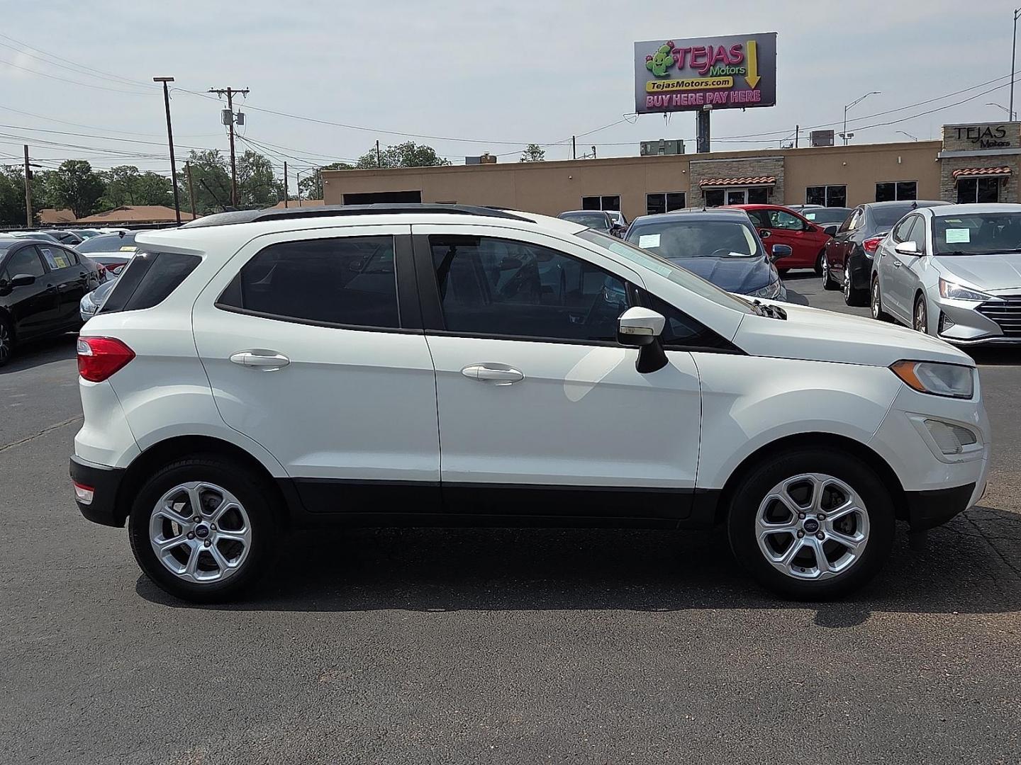 2019 Diamond White - ZA /Ebony Black - NB Ford EcoSport SE (MAJ3S2GE8KC) with an EcoBoost 1L I-3 gasoline direct injection, DOHC, variable valve control, intercooled turbo, regular unleaded, engine with 123HP engine, located at 4110 Avenue Q, Lubbock, 79412, 33.556553, -101.855820 - 06/20/2026 KEY IN ENVELOPE GOD - Photo#1