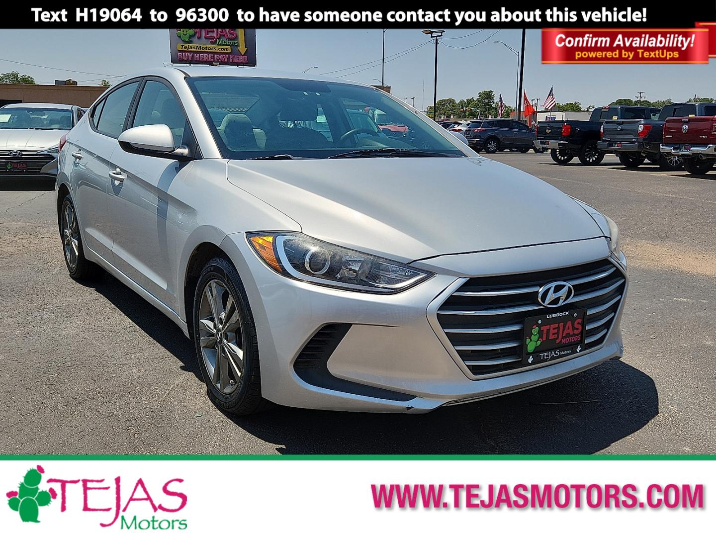 2017 SILVER Hyundai Elantra SE (5NPD84LF1HH) with an Nu 2L I-4 DOHC, D-CVVT variable valve control, regular unleaded, engine with 147HP engine, located at 4110 Avenue Q, Lubbock, 79412, 33.556553, -101.855820 - 07/11/2026 KEY IN ENVELOPE GOD- Photo#0