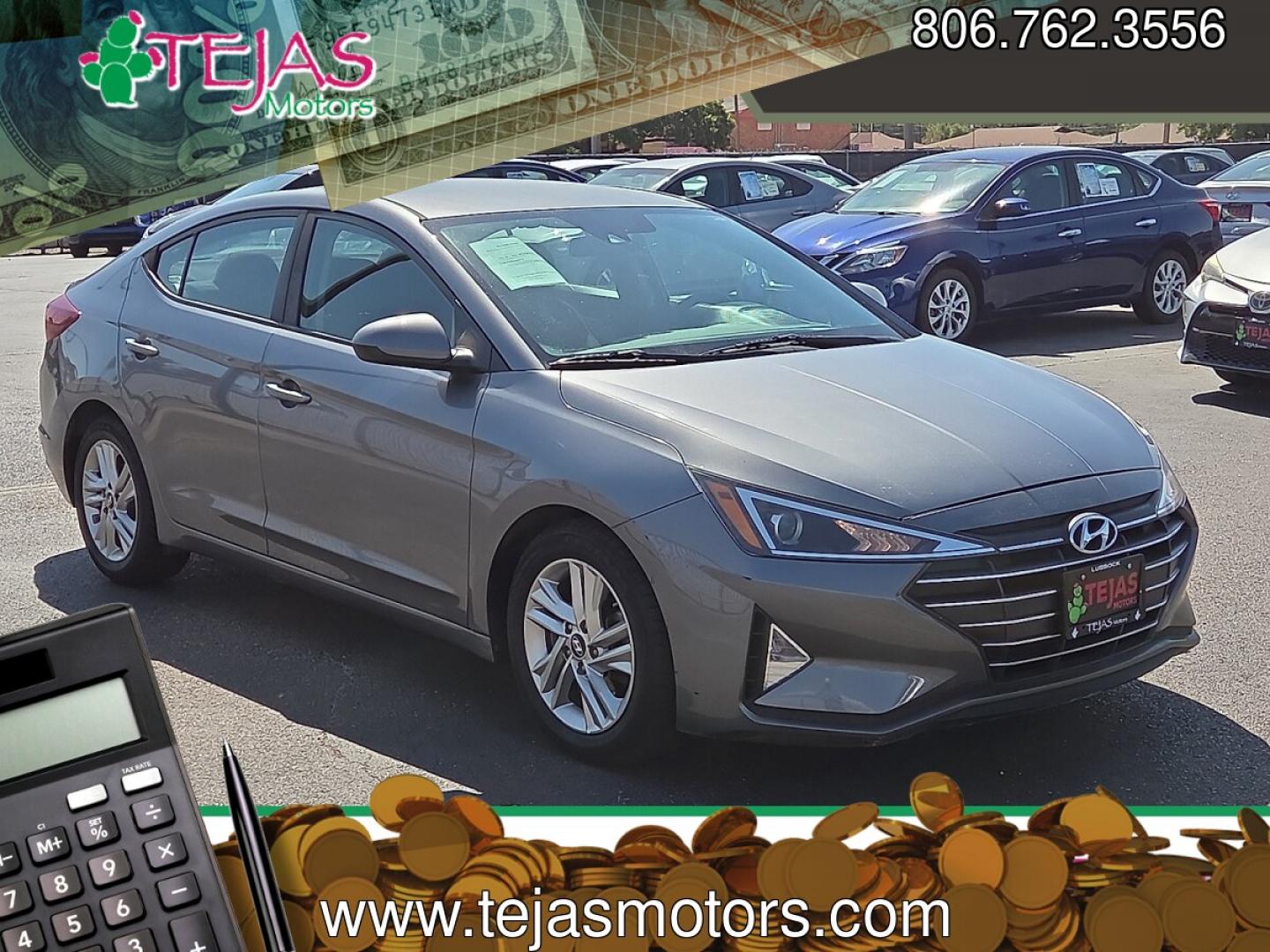 2019 Machine Gray - 2C /Black - C1 Hyundai Elantra SEL (5NPD84LF8KH) with an Nu 2L I-4 DOHC, D-CVVT variable valve control, regular unleaded, engine with 147HP engine, located at 4110 Avenue Q, Lubbock, 79412, 33.556553, -101.855820 - 08/22/2026 KEY IN ENVELOPE GOD- Photo#0
