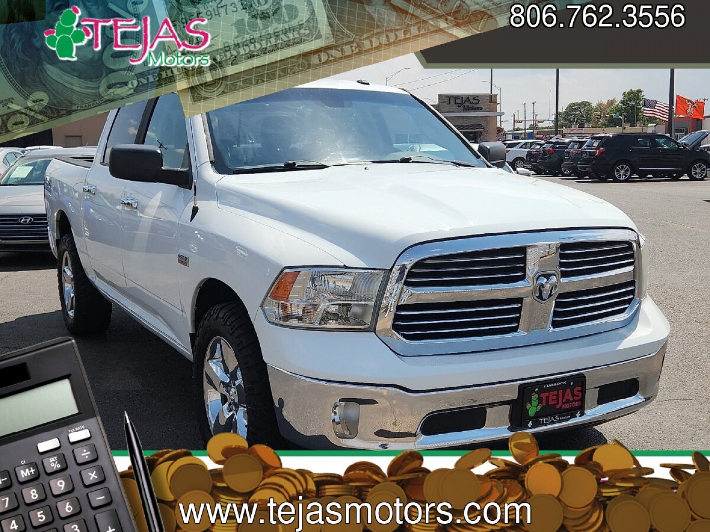 2015 Bright White Clearcoat - PW7 /Diesel Gray/Black - X8 Ram 1500 Big Horn (3C6RR7LT1FG) with an HEMI 5.7L V-8 variable valve control, regular unleaded, engine with cylinder deactivation and 395HP engine, located at 4110 Avenue Q, Lubbock, 79412, 33.556553, -101.855820- Photo#0