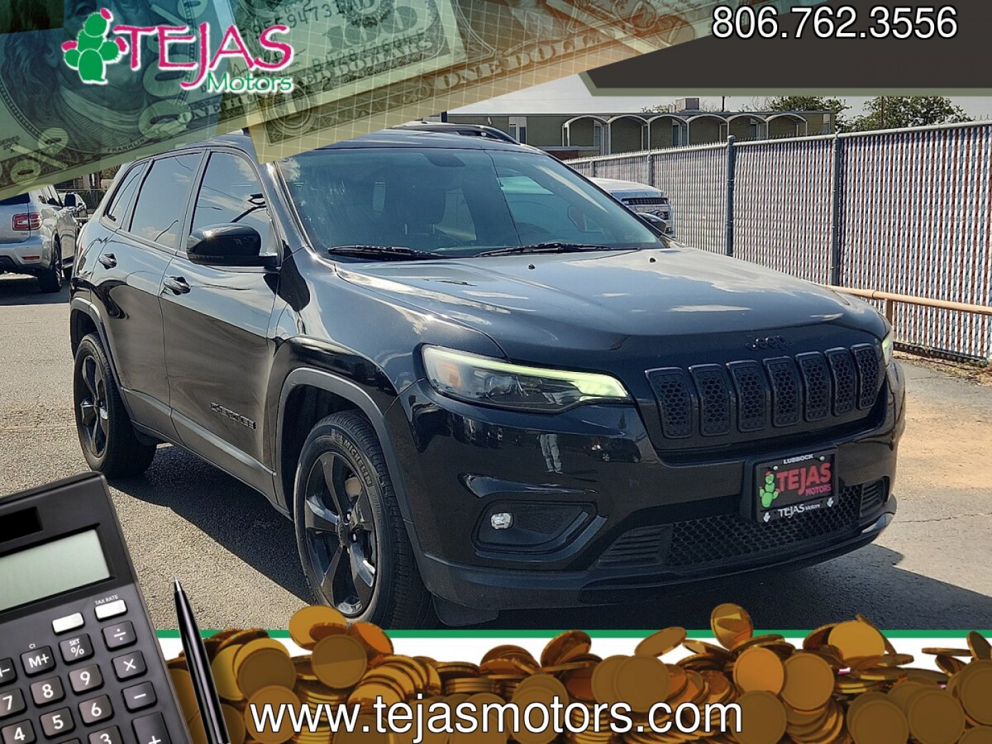 2019 BLACK /Black - X9 Jeep Cherokee Altitude 4x4 (1C4PJMLB6KD) with an MultiAir2 Tigershark 2.4L I-4 variable valve control, regular gasoline, engine with 180HP engine, located at 4110 Avenue Q, Lubbock, 79412, 33.556553, -101.855820 - 08/29/2026 key in envelope god- Photo#0