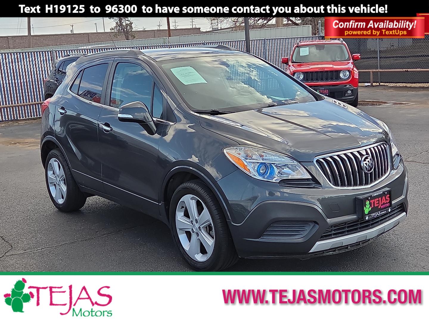 2016 Graphite Gray Metallic - GK2 /Ebony - AFN Buick Encore (KL4CJASB1GB) with an Ecotec 1.4L I-4 DOHC, variable valve control, intercooled turbo, regular gasoline, engine with 138HP engine, located at 4110 Avenue Q, Lubbock, 79412, 33.556553, -101.855820- Photo#0