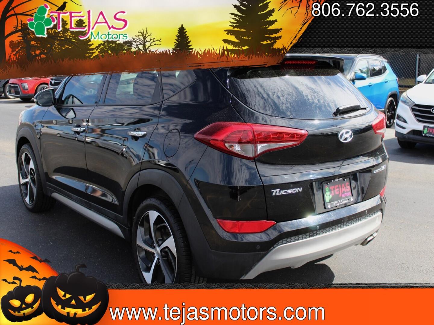2017 BLACK Hyundai Tucson Limited (KM8J33A23HU) with an 1.6L I-4 direct injection, DOHC, D-CVVT variable valve control, intercooled turbo, regular gasoline, engine with 175HP engine, located at 4110 Avenue Q, Lubbock, 79412, 33.556553, -101.855820- Photo#2